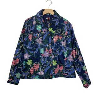 Vintage jean jacket floral cottagecore spring jacket OOAK unique pink green